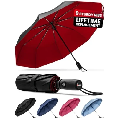 Afbeelding van Repel Umbrella opvouwbare paraplu, winddicht, klein, automatische mini wind en regenbestendig, perfect voor auto, golf reizen, Zwart Rood, Medium