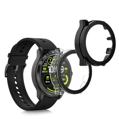 Afbeelding van kwmobile 2x cover geschikt voor Ticwatch Pro 5 Fitnesstracker van gehard glas en kunststof frame set transparant / zwart