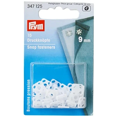 Afbeelding van PRYM 9 mm plastic patch drukknopen, 15 stuks, wit