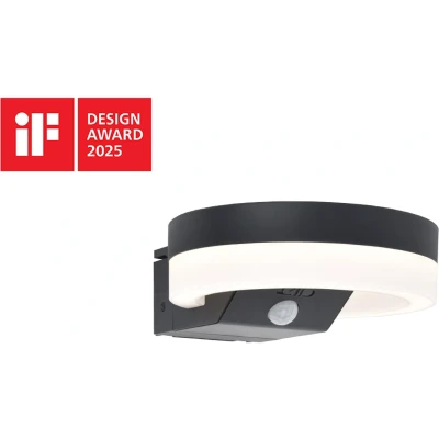 Afbeelding van LUTEC Runda LED solar wandlamp voor buiten Optimaal opladen door aanpasbaar zonnepaneel Langdurige werking (tot 10 uur) PIR bewegingssensor 1300Lm 3000K warm wit licht IP54 extra weerbestendig Donkergrijs