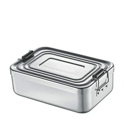 Afbeelding van Küchenprofi Lunchbox klein, hoogwaardig aluminium, zilver, LBH 18 x 12 5 cm, deksel met siliconen afdichting, onderverdeling, broodtrommel