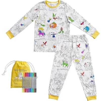 Afbeelding van eatsleepdoodle Snug kleurrijke pyjama&#039;s voor kinderen met 10 wasbare pennen, 5 6 jaar, 7 jaar