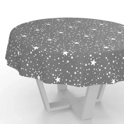 Afbeelding van ANRO Wasdoek tafelkleed, afwasbaar, tuintafelkleed, waterafstotend, rond, 140 cm, met snijrand, sterren, zilver