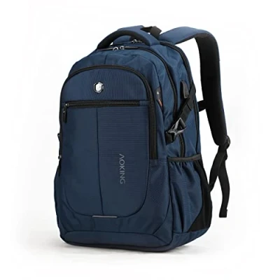 Afbeelding van Aoking City en zakelijke rugzak, 25 L voor laptops tot 15,6 inch met USB aansluiting,48x33x16cm, 100% polyester, waterdicht, gewicht 870 g,Blauw