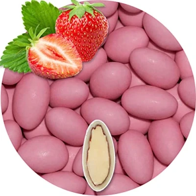 Afbeelding van EinsSein 1kg Chocolade Suiker amandelen bruiloft Aardbei roze mat suikerbonen wit bruitssuiker dragees confetti kleuren pure omhuld coating suikerlaagje boontjes geboorte communie candy bar candybar