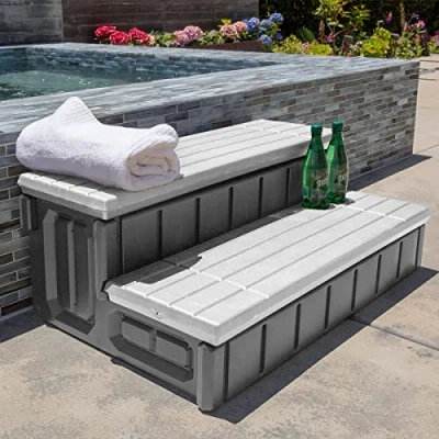 Afbeelding van XtremepowerUS Universele 2 stappen spa &amp; hot tub step met opbergvak antislip stap, grijs