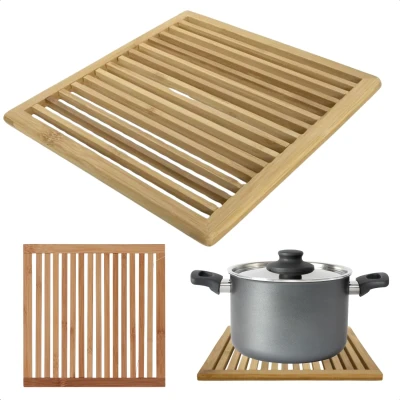 Afbeelding van Cheqo® Bamboe Pannen Onderzetter Pannenonderzetter Pannenonderzetters voor Hittebestendig 20x20 cm Keukenaccessoires