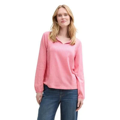 Afbeelding van TOM Tailor Vertical Stripe Longsleeve, Dames, Maat: XL, Bright rose/white