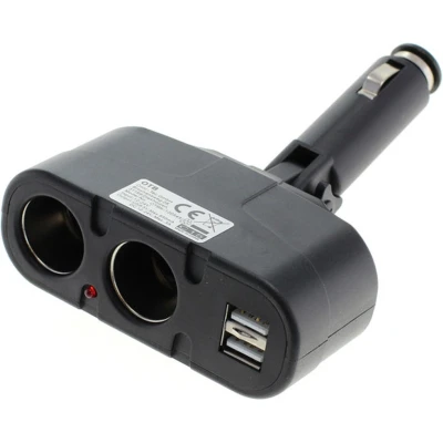 Afbeelding van Sigarettenaanstekerplug splitter met 2x 12 24V en USB A poort / zwart