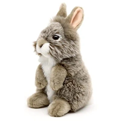 Afbeelding van Uni Toys Angorakonijn grijs, liggend 18 cm (lengte) pluche haas, konijn dier, knuffeldier