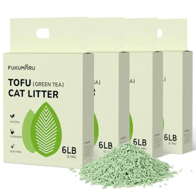 Afbeelding van FUKUMARU Tofu kattenbakvulling, 10,8 kg, klonterende geurbestrijding met groen thee aroma, stofvrij en licht klonterend, afwasbaar in het toilet.