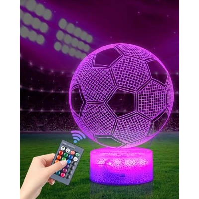 Afbeelding van Zawaer nachtlampje voor kinderen, voetballamp, 3D led met afstandsbediening, 16 kleurwisselende leds, touch nachtlampje, cadeaus verjaardag of Kerstmis, decoratie kinderen