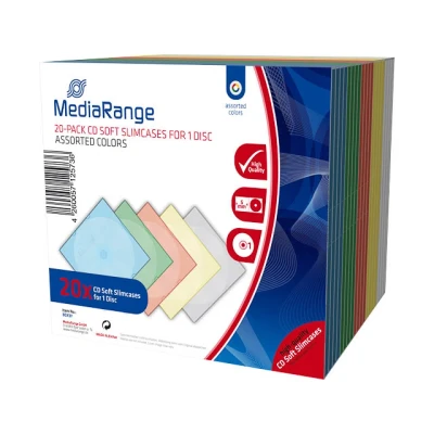 Afbeelding van MediaRange CD Slimcase Soft 5.2mm 1 Disc Transparant 5 Kleuren 20 Stuks
