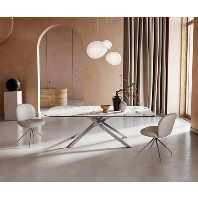 Afbeelding van DELIFE Eetkamertafel Edge Boot 240x120 keramiek Calacatta Luxe wit goud grijs kruisframe rechthoek RVS