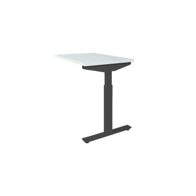 Afbeelding van Linesto Plus aanbouwtafel, hoogte instelbaar (65 85cm) met 120x60cm krijtwit 25mm blad en zwart (RAL9005) t poot frame rechte tenen
