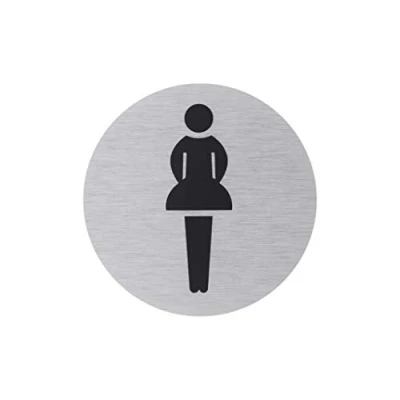 Afbeelding van Metafranc Kleefbord symbool: Dames Ø 75 mm Van aluminium In moderne roestvrijstalen look zelfklevende achterkant/bewegwijzering/Infoschild/Commerciële aanduiding / 507250