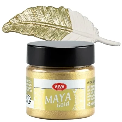 Afbeelding van Viva Decor® Maya Gold (champagne, 45 ml) glanzende metallic kleuren om te knutselen, acrylverf goud metallic, voor hout, karton, beton, papier, canvas en nog veel meer, Made in Germany