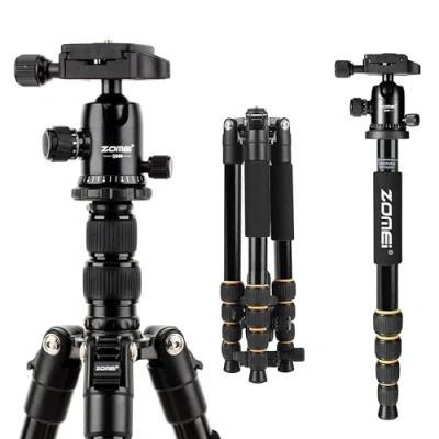 Afbeelding van ZOMEI Q666 camera statief, 155 cm lichtgewicht aluminium reisstatief, 3 in 1 fotostatief, macrostatief en monopod, met 360 panorama kogelkop 1/4 inch snelwisselplaat voor DSLR camcorder