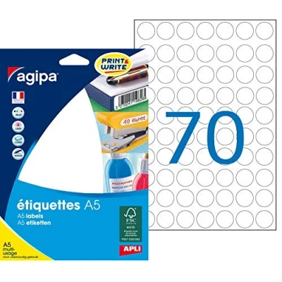 Afbeelding van agipa universele etiketten, diameter: 24 mm, rond, wit