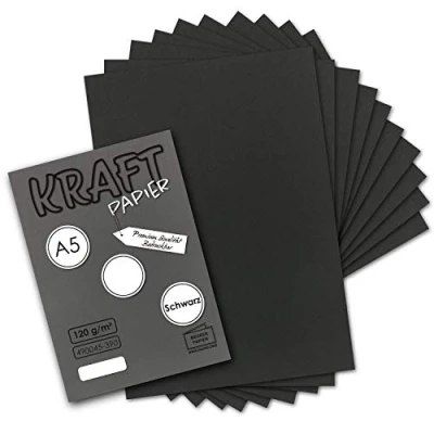 Afbeelding van 50 vellen vintage kraftpapier in zwart DIN A5 120 g/m² gerecycled PAPIER 21 x 14,8 cm ecologische briefpapier NEUSER