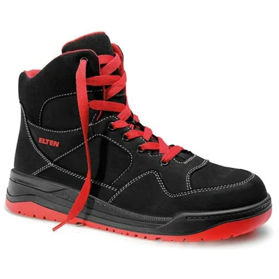 Afbeelding van ELTEN Veiligheidsschoenen MAVERICK zwart rood Mid ESD S3, heren, sportief, sneakers, licht, zwart/rood, stalen neus maat 39