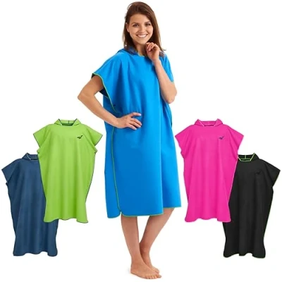 Afbeelding van omkleed handdoek op het strand, ultralicht en sneldrogend, surfponcho voor dames heren, uit microvezel, zwemponcho poncho tegelijkertijd (Maat L Blauw/Groen)