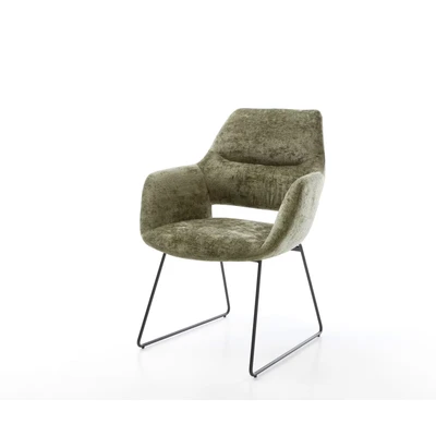 Afbeelding van DELIFE Eetkamerstoel Yago Flex met armleuning chenille olijfgroen slipframe zwart pocketveer kern