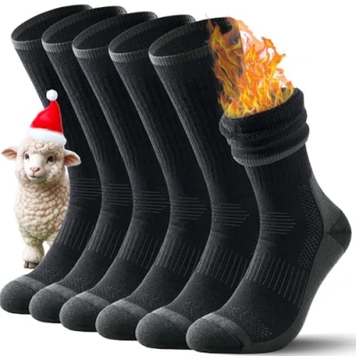 Afbeelding van TANSTC Merinowollen sokken, wintersokken, klassiek, ademend, heren en dames, antislip, zwart/grijs/kleurrijk, 3 paar, 35 38, 39 42, 43 46, 47 50, Zwart, 42 EU