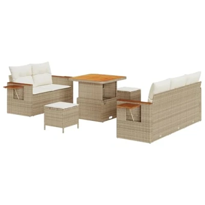 Afbeelding van vidaXL 8 delige Tuin Sofa Set met Kussens Beige Poly Rattan Acacia, 3 Eet Acacia