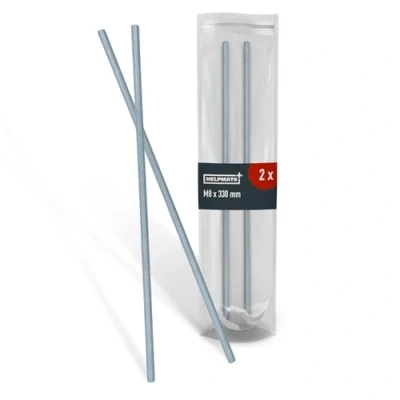 Afbeelding van HELPMATE schroefdraadstang M8 x 330 mm, van roestvrij staal A2, 2 stuks met metrische volledige schroefdraad, schroefdraadstift DIN 976, zilver