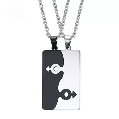 Afbeelding van Vriendschap ketting Zwart/ Zilver Pijl Liefde Sieraad Cadeau Sieraden Hanger EmmyRovi
