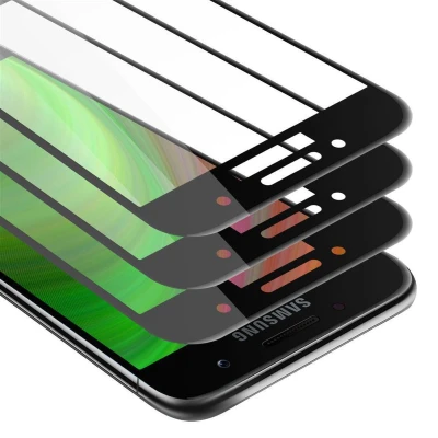 Afbeelding van Cadorabo 3x Screenprotector geschikt voor Samsung Galaxy A3 2017 Volledig scherm pantserfolie Beschermfolie in TRANSPARANT met ZWART Getemperd (Tempered) Display beschermend glas 9H hardheid 3D Touch