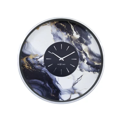 Afbeelding van Grote Wandklok 48cm Stil Zilver/Wit Aluminium NeXtime &#039;Marble Duo&#039;