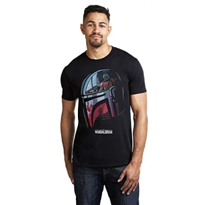 Afbeelding van Star Wars Heren Mandalorian Helm T Shirt, Zwart, L