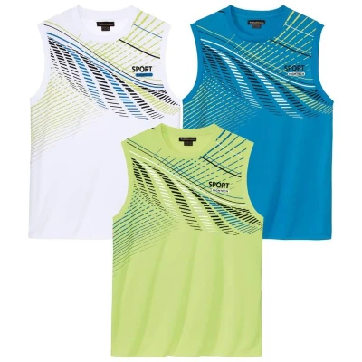 Afbeelding van ATLAS FOR MEN Set van 3 sportieve, mouwloze T shirts Heren Verkrijgbaar in grote maten 5XL