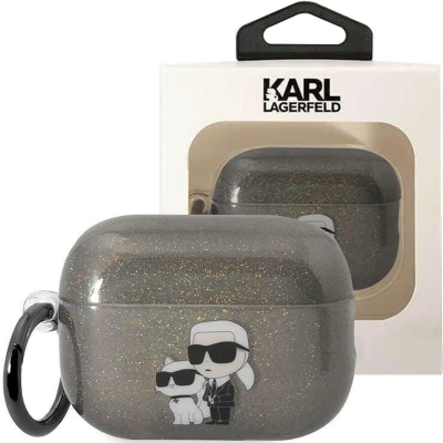 Afbeelding van Karl Lagerfeld KLAP2HNKCTGK hoesje voor AirPods Pro 2 cover zwart Glitter Karl&amp;Choupette