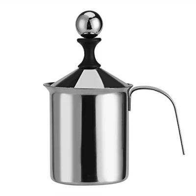 Afbeelding van Melkopschuimer, 400 ml / 800 roestvrij staal handmatige melkopschuimer van dubbel gaas schuimmixer voor koffie, latte, warme chocolade, cappuccino, zuivelschuimer (400 ml)