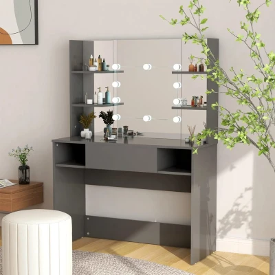 Afbeelding van Kaptafel Met Led Verlichting 100X40X135 Cm Mdf Eikenkleurig Grijs