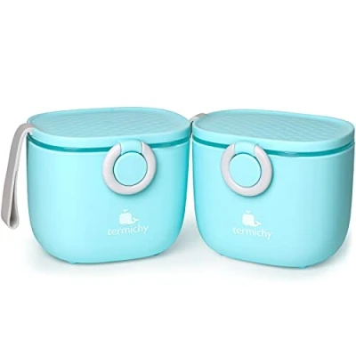 Afbeelding van Termichy melkpoederdispenser, 250 g, luchtdichte draagbare melkpoedercontainer voor op reis, met schraper en lepel (blauw, 2 stuks)