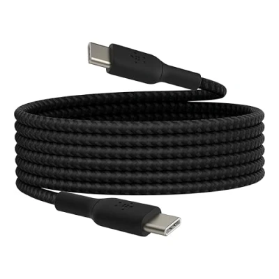 Afbeelding van Belkin BoostCharge gevlochten USB C/USB C kabel (2 m) voor de iPhone 15, 15 Pro, Pro Max, Plus, Galaxy S24, S23, Note10, Note9, Pixel 8, 7, iPad en meer Zwart
