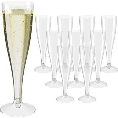 Afbeelding van WELLGRO Champagneglazen, set van kunststof, 100 ml, met ijkstreep, glashelder, BPA vrij, herbruikbaar, voor champagne, prosecco, 60 stuks