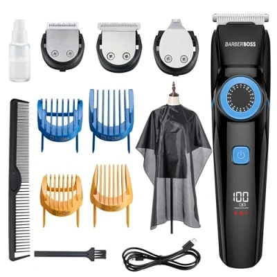 Afbeelding van BarberBoss Professionele 3 in 1 haar , baard en detailtrimmer, verzorgingsset voor heren met precisiewijzerplaat, snijmessen, oplaadlicht, USB oplaadbaar, 100% waterdicht, QR 6087