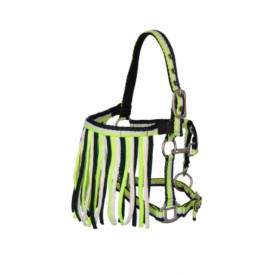 Afbeelding van MHS Halster &quot;Stripe&quot; met touw en vliegenfrontriem Full Geel