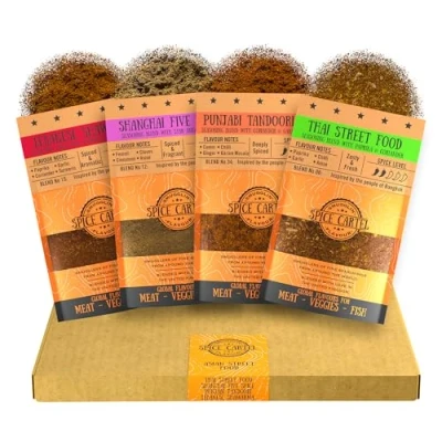 Afbeelding van Spice Cartel&#039;s Asian Street Food Collection of Artisanal Herb &amp; mixen uit heel Azië. Hand gemaakt met liefde in het VK. 4 * 35G Hersluitbare zakjes.