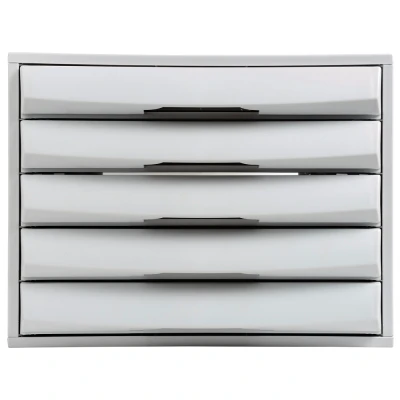Afbeelding van Exacompta ref. 222040D Ladebox Bureau kantoor &quot;THE BOX&quot; met 5 open laden voor A4+ documenten Afmetingen: Diepte 38,70 x Breedte 28,4 Hoogte 21,8 cm Lichtgrijs