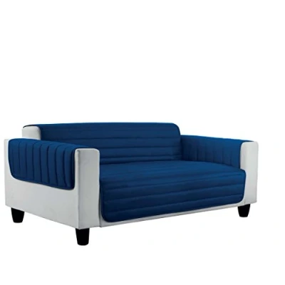 Afbeelding van Elegant gewatteerde bankhoes Doubleface, Donkerblauw/lichtgrijs 2 plaatsen, 100% microfiber