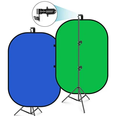 Afbeelding van Neewer 5 x 7 ft/1,5 2 m opvouwbare Chromakey achtergrond met ondersteuning van 2,6 m, groen, blauw, omkeerbaar, in 1 voor studio, fotografie, live streaming, videogesprekken, games