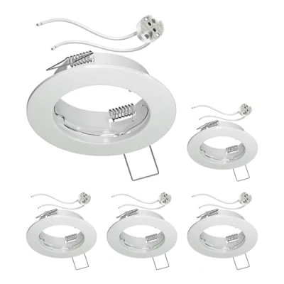 Afbeelding van ledscom.de 5 st. plafondinbouwkader FERE, rond, wit glanzend (LED/halogeen/MR16/50mm) incl. GU5.3 fitting