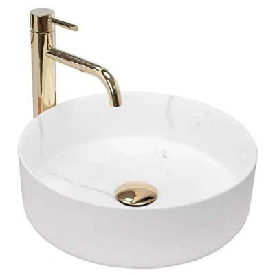 Afbeelding van REA Sami Opzetwastafel Waskom Ø 36 x 11.5 cm Mat Wit Marmerlook
