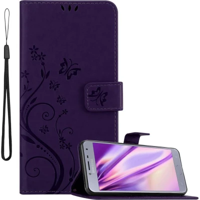Afbeelding van Cadorabo Hoesje geschikt voor Samsung Galaxy J4 2018 in BLOEMEN DONKER PAARS Beschermhoes bloemmotief met magnetische sluiting, standfunctie en kaartsleuven Book Case Cover Etui